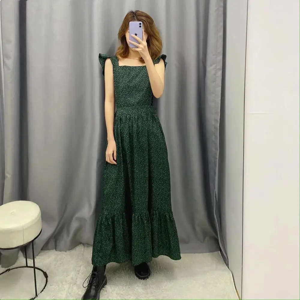 Женское платье ZA зеленое с цветочным принтом гофрированное сексуальное открытое