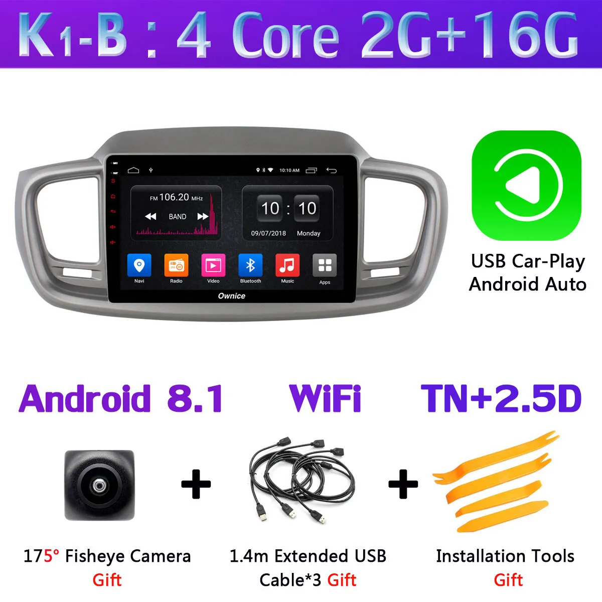 K1-B-CarPlay 360 ° панорамная камера 4G WiFi Android 9,0 8Core 4+ 64G Автомобильный мультимедийный плеер gps Радио SPDIF DSP CarPlay для Kia Sorento - Цвет: K1-B-CarPlay
