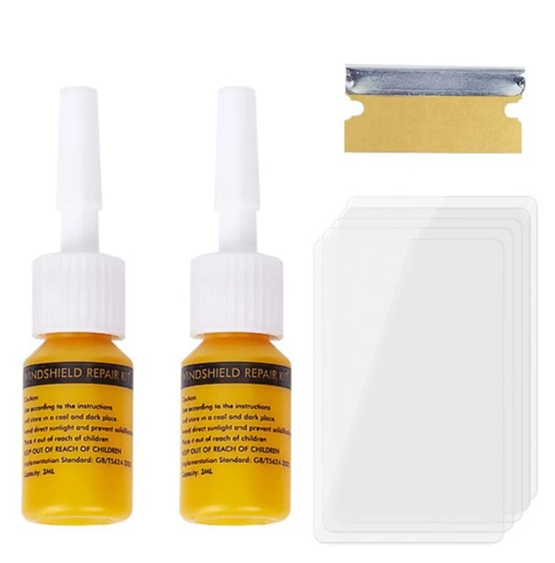 

Automotive Glass Repair Kit Car Glass Scratch Crack Repair with Windshield Repair Resin Cure Strips Razor Blade