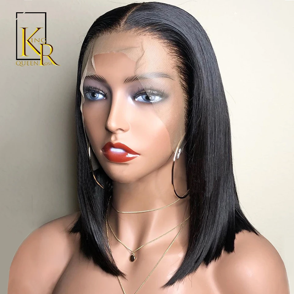 13x4 Короткие парик бразильский Волосы Remy прямые Синтетические волосы на кружеве