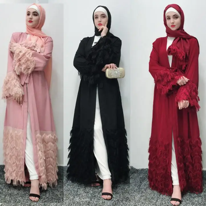 Abaya Модное Элегантное благородное платье Дубай кардиган пушистое кружевное