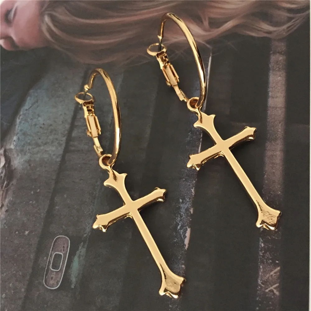 Женские готические серьги-кольца золотой цвет богемы с покрытием крест