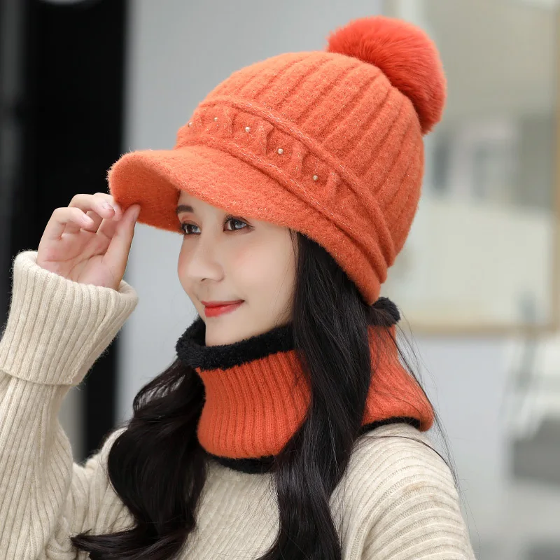 

New Winter Plush Hats Scarf Set Women Thick Warm Beanies Skullies Girl Hat Female Knitted Bonnet Beanie Caps Outdoor Riding Sets