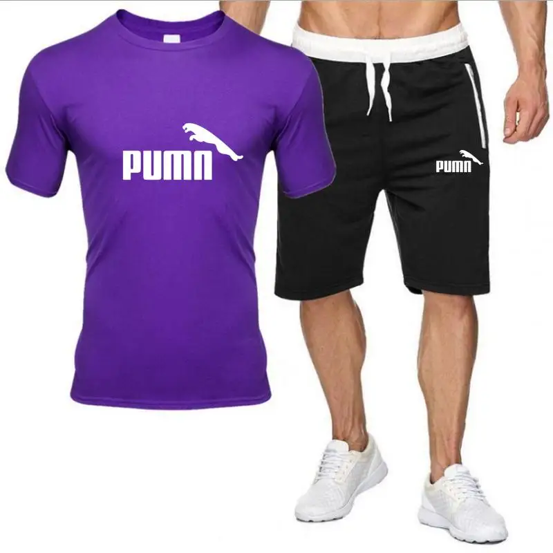 

Men's summer new style 2021 outdoor leisure fitness sports suit pure cotton T-shirt + casual shorts men's sports suit