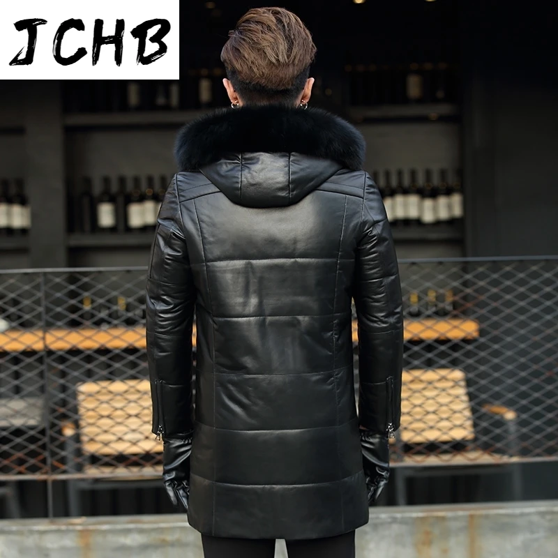 

Men's JCHB Sheepskin Coat Genuine Leather Winter Duck Down Jacket Men Fur Collar Hooded Long Coat Men Jacket Y2001 YY300