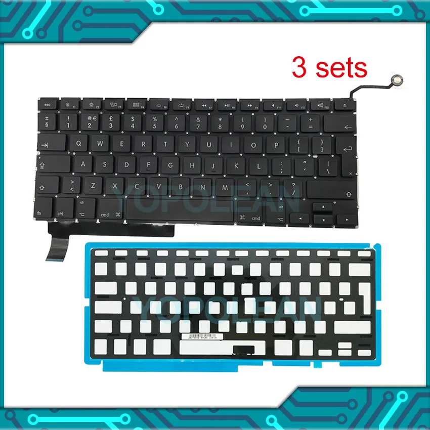 

3Pcs Brand new UK Keyboard with backlight For Macbook Pro Unibody 15" A1286 English layout 2009 2010 2011 2012 Year