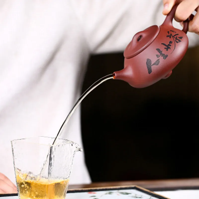 

Yixing Raw Ore Clear Cement Stone Sscoop Purple Sand Teapot Famous Pottery Handmade Ball Hole Lettering Kettle Teaware 250cc