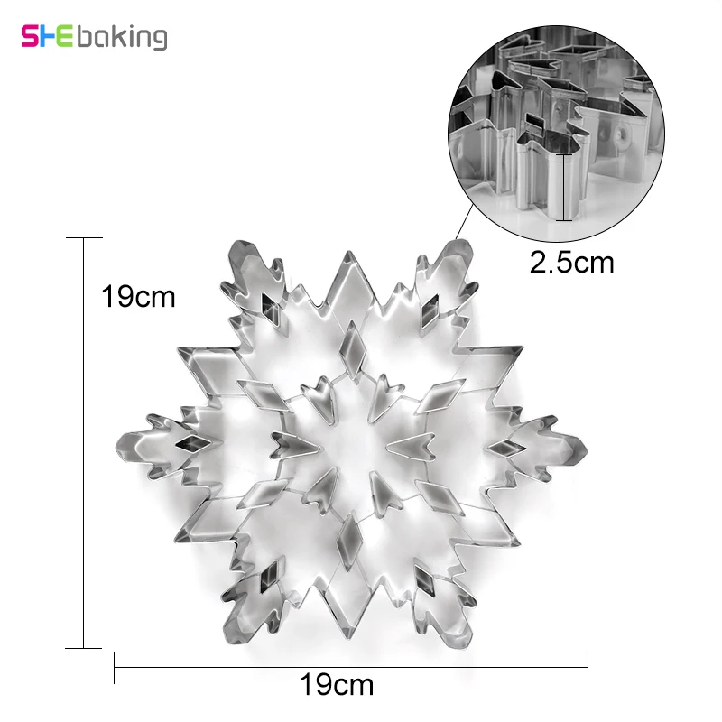 

19X19cm Large Christmas Snowflake Cookie Cutter Mold 3D Stainless Steel Pastry Biscuit Tool Fondant Cake Baking Mold For Kitchen