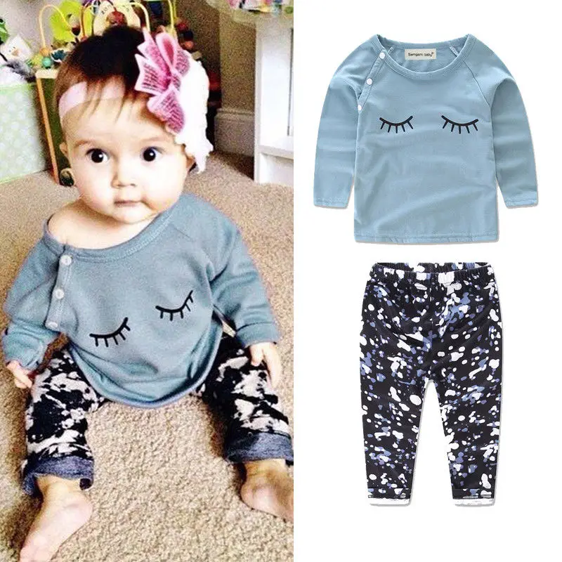 

New 2PCS Autumn Winter Baby Girl Clothes Suit Kids Cotton Long Sleeve T-shirt Tops+Pants Newborn Clothes Set