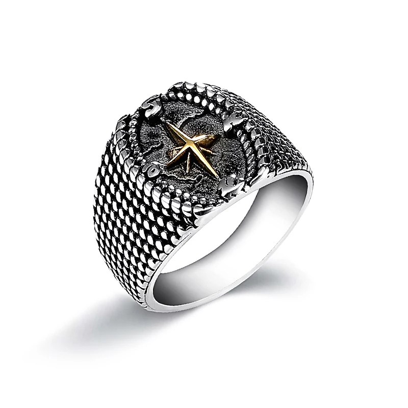 Мужское Винтажное кольцо в горошек с Северной звездой | Украшения и аксессуары