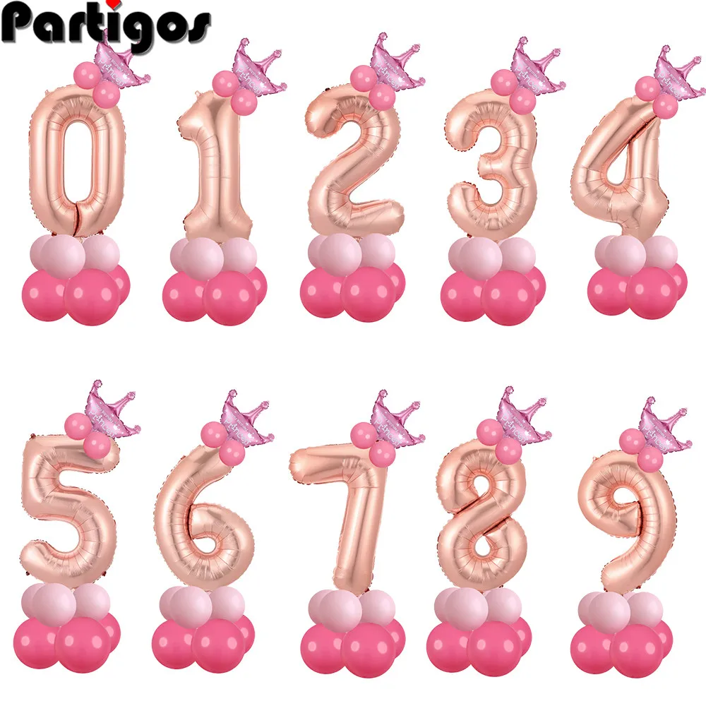 

14pcs Merry Christmas 1 2 3 4 5 6 7 8 9 Rose Gold Foil Balloons Digital Helium Ballon Wedding Decoration Birthday Party Balloons
