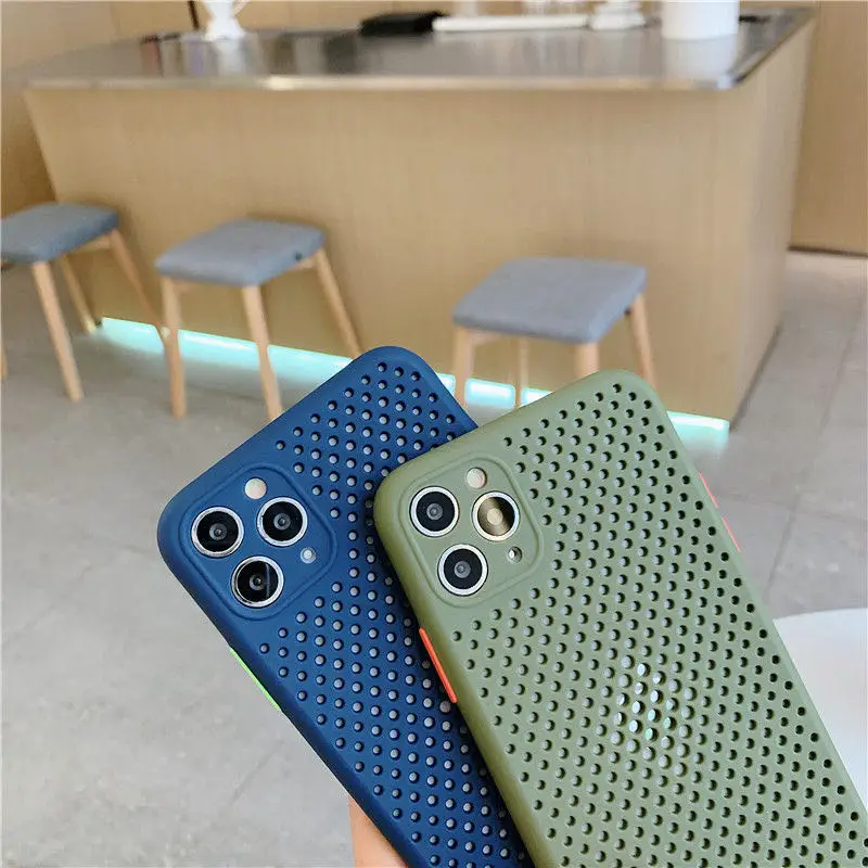 

Heat Dissipation Phone case For iPhone 11 11Pro Max XR XS Max X 8 7 6 6S Plus 11 Pro case Solid Candy Hollow Out Grid Back Cover