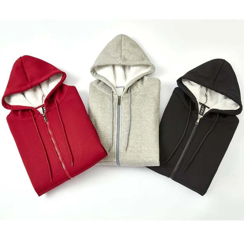 

Unisex Autumn Winter New Hooded Cashmere zip Solid Colour Hooded Sweatshirt Hoodies Long Sleeve Fleece Coat