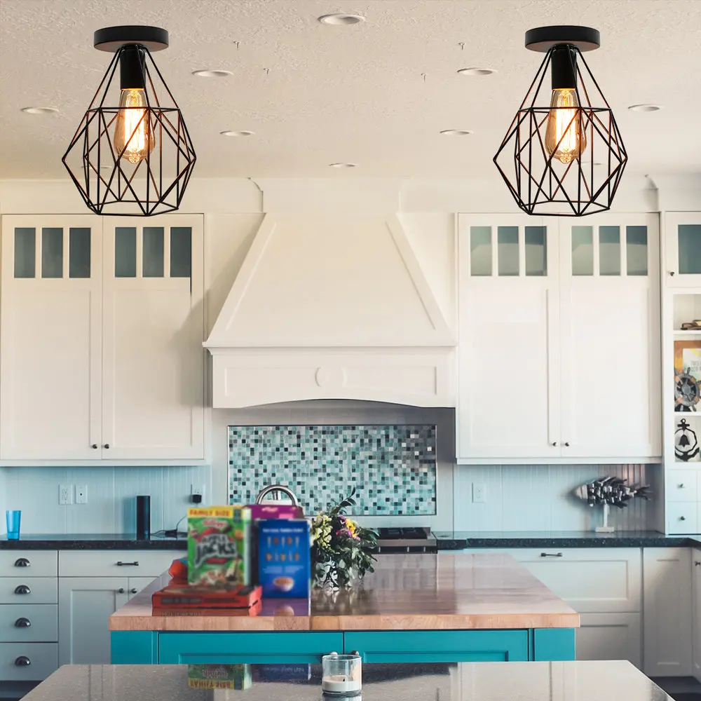 

Modern Vintage Chandelier Loft Ceiling Light Iron Cage Kitchen Bedroom Living Room Pendant Ceiling Lamp Dining Room Furniture