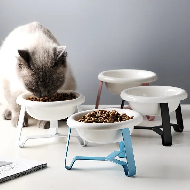 

Керамическая миска для кошек, миска для еды для щенков с высокой ножкой для защиты позвоночника, миска для воды, кормушка для собак, товары д...