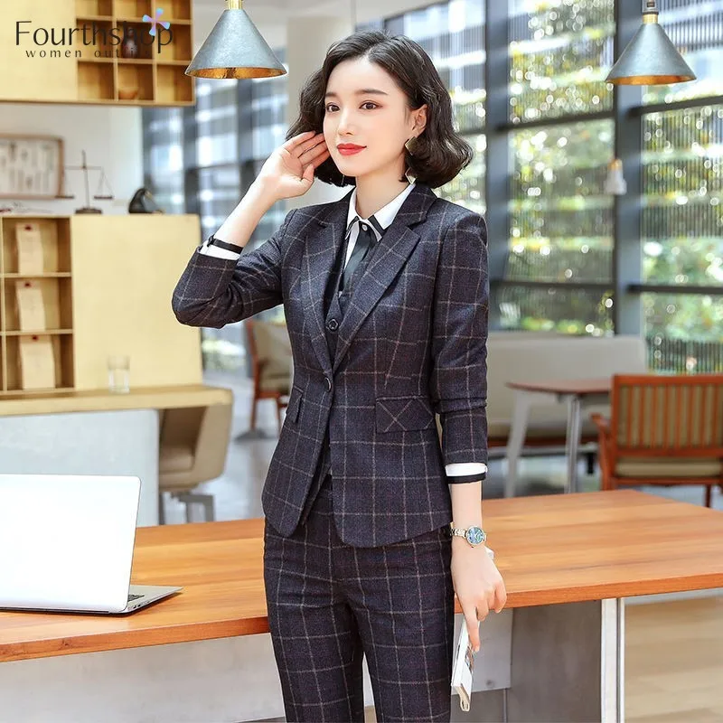 Деловая форма женские костюмы для работы элегантный клетчатый дизайнерский