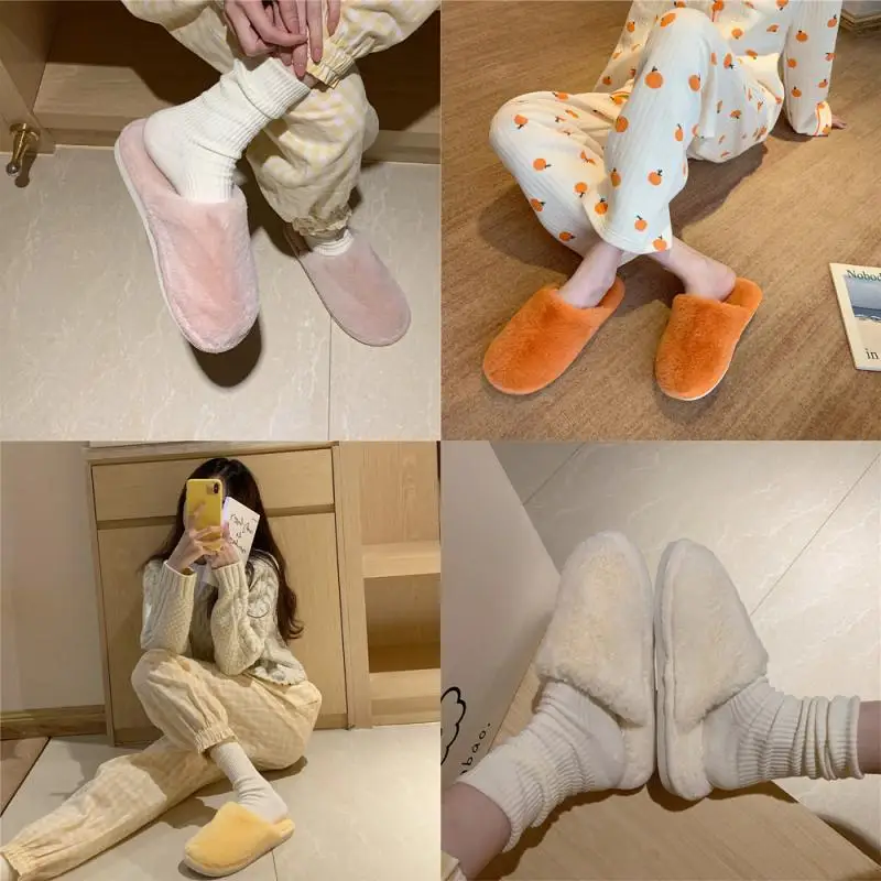 

New contracted fashion cotton women's autumn and winter indoor household warm plush half pack heel month shoes