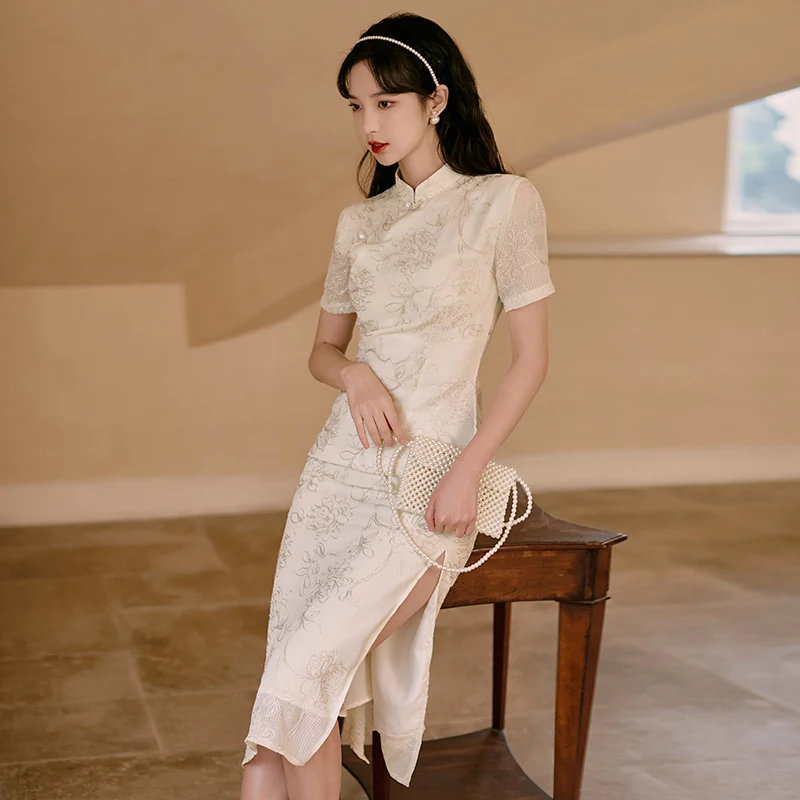 

Make full embroidery improved cheongsam fairy wind show thin dress is the new price