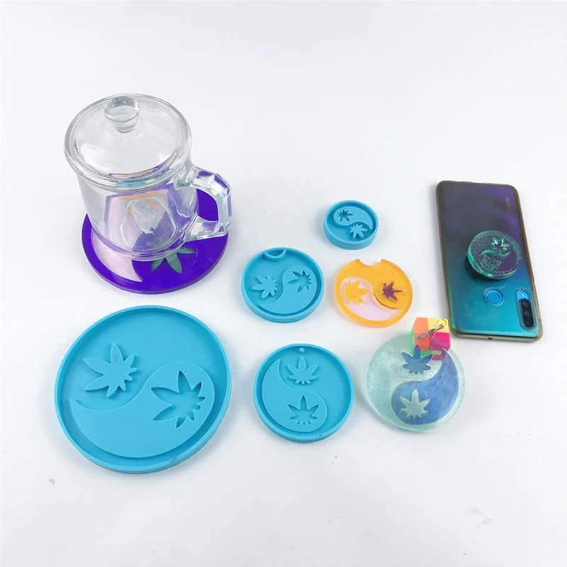 

Tai Chi Maple Leaf Coaster Cup Mat Epoxy Resin Mold Phone Sticker Decoration Silicone Mould DIY Crafts Jewelry Keychain