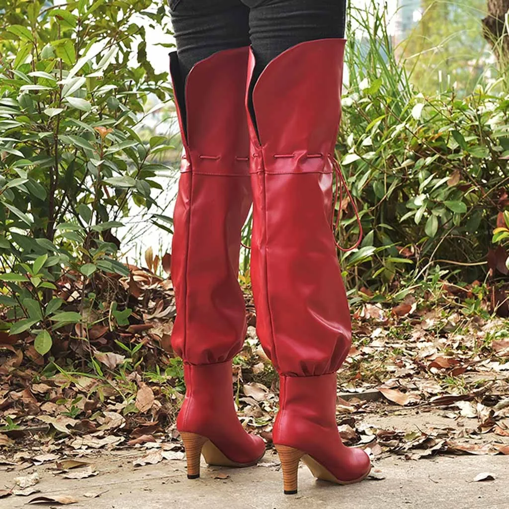 Зимние Для женщин теплые сапоги выше колена ботинки с ремешком на шпильке обувь