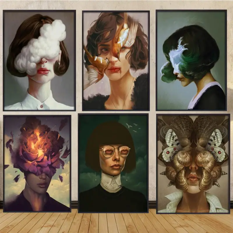 

Abstract Flower Woman Portrait Canvas Painting Vintage Retro Posters and Prints Wall Art Pictures Home Decoration Living Room