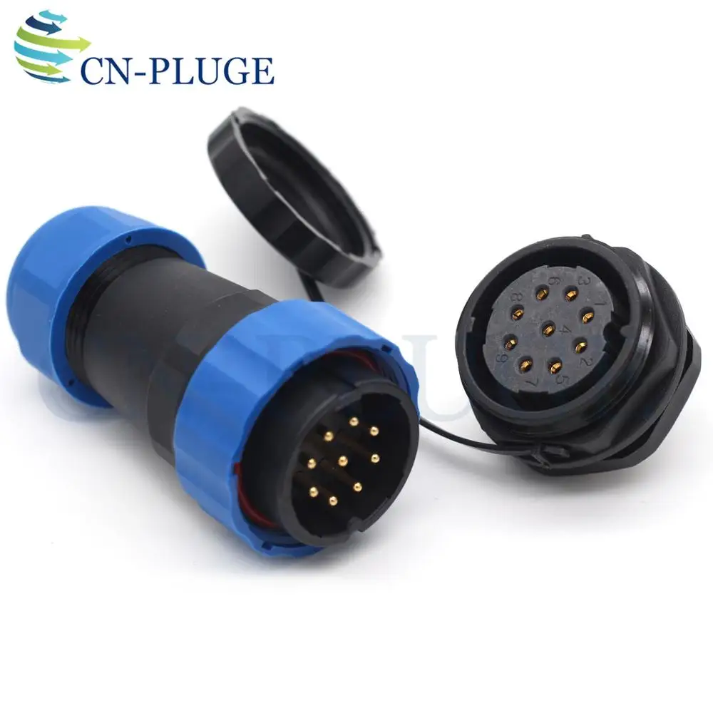 SP28 9-контактный светодиодный водонепроницаемый разъем питания 28 мм Панельное