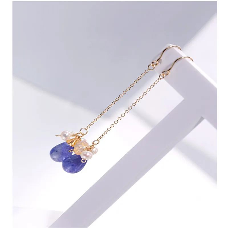 DMBS072 Plain face tanzanite earrings female yellow 14K gold Injection opal pearl for girlfriend gifts | Украшения и аксессуары