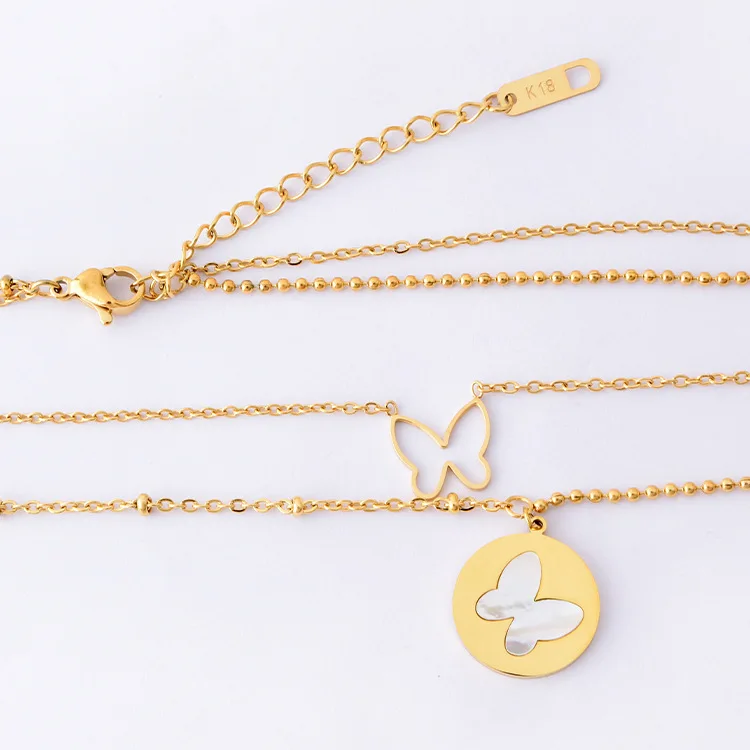 

Fashion new butterfly necklace titanium steel double layer clavicle chain hollow girl temperament jewelry hot sale