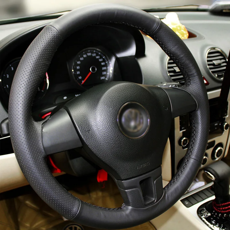 LUNDA черный чехол рулевого колеса автомобиля из искусственной кожи для Volkswagen VW Gol