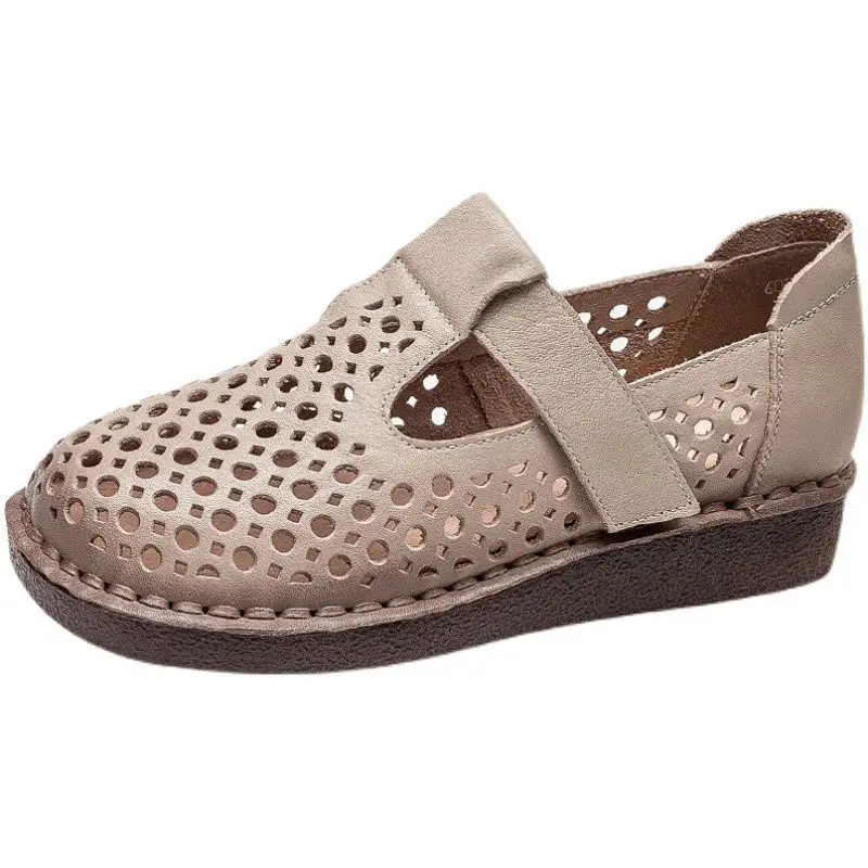 

Flat Shoes women Loafers shoes Genuine Leather soft Hollow Sandals women Hook Loop summer shoes for women walking shoes