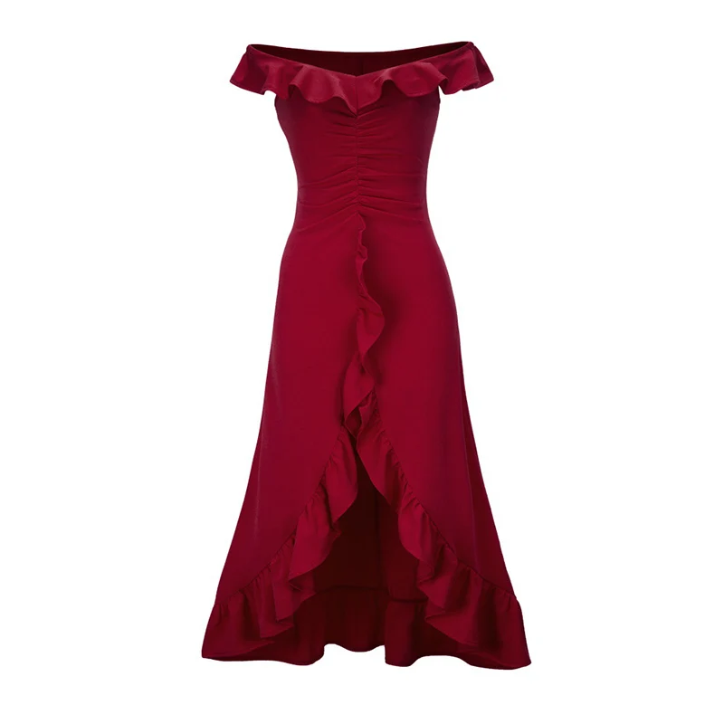 women sexy long dress solid ruffles high waist backless dresses sunmmer beach sundress holiday vestidos party NZ1249 | Женская одежда