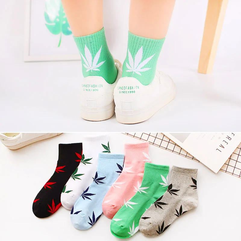 

2021 New Cheap Women's Men's Weed Linen Cotton Socks Mami Asia Leaf Female Spring And Summer Grassland Trend Socks Hip Hop Socks
