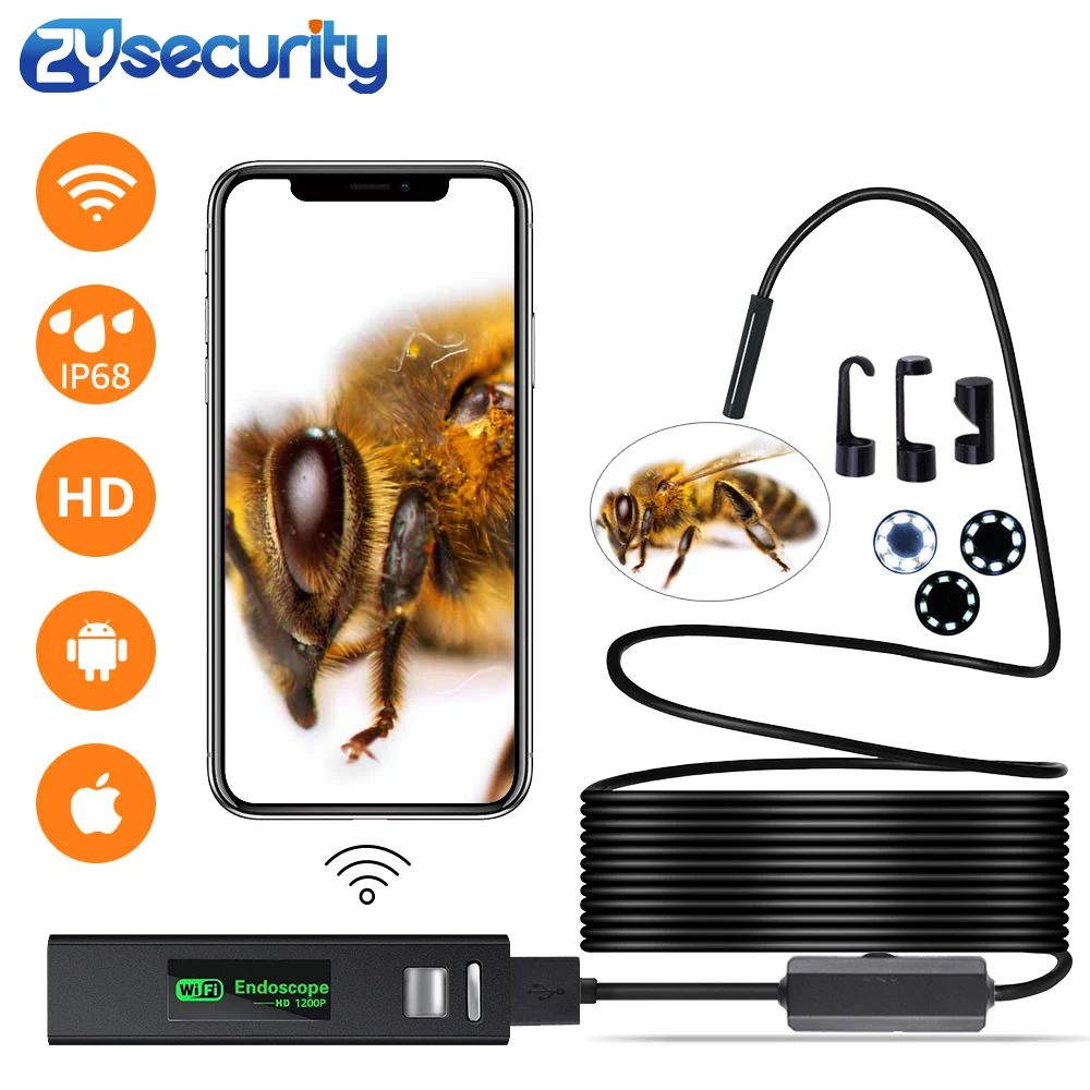 ZYsecurity 1200p wifi эндоскоп камера мини Водонепроницаемый Жесткий кабель