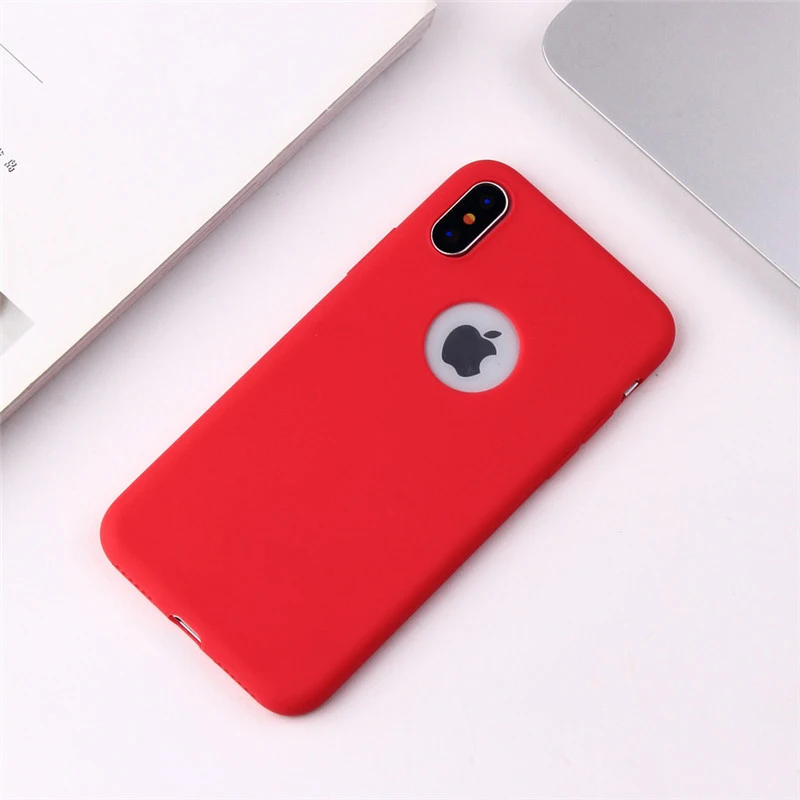 Red Чехол конфетного цвета с отверстием для iphone 7, 8, 6, 6s Plus, X, XS, MAX, XR, 10, милая девушка, матовый Мягкий силиконовый чехол для телефона - Цвет: Red