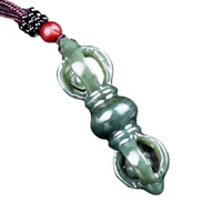certificate women jade necklace pendant natural green hetian nephrite vajra pestle demon town pestle pendant for men jewelry