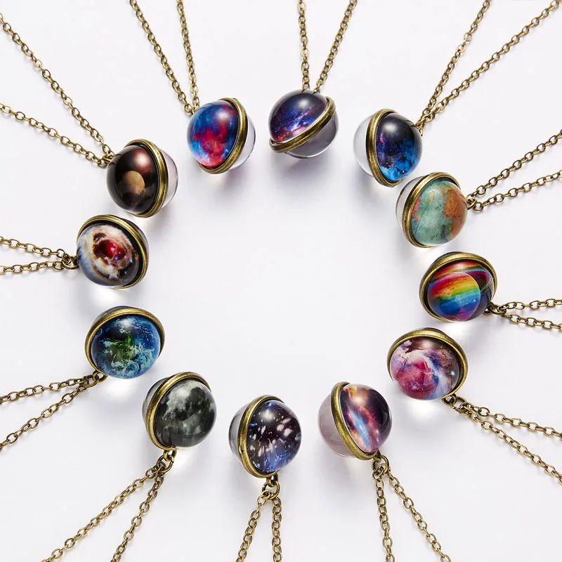 

Fashion New Galaxy Nebula Cosmic Luminous Double Side Retro Pendant Necklace Creative Cosmic Star Necklace