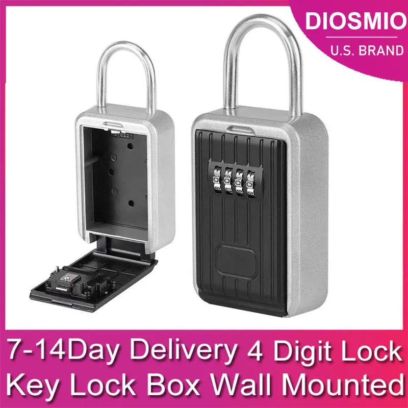 

DIOSMIO 4Digit Combination Key Lock Box Wall Mounted Outdoor Password Lock with Waterproof Cover Key Lock Case Portable Key Safe
