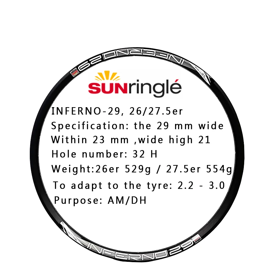 

Sunringle INFERNO25 IN25 IN27 IN29 felge 26 zoll 29 zoll 29ER 650B 27,5 zoll mountainbike felge Schweißen Hoops