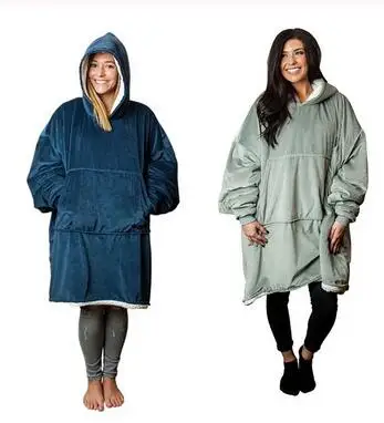 Зимнее теплое одеяло с капюшоном и карманами для телевизора купальный халат