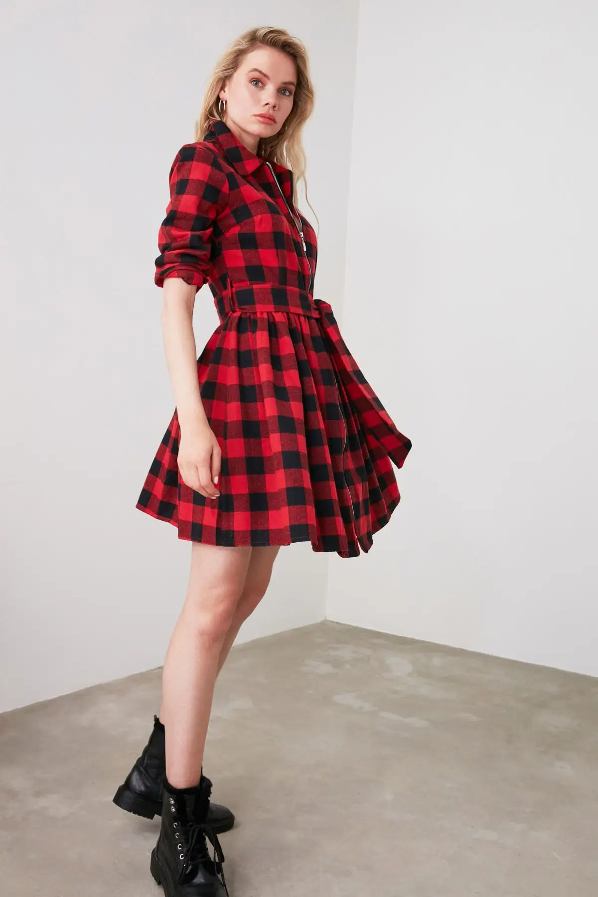 Красное платье на молнии с поясом TWOAW20EL0468|Женские платья| |