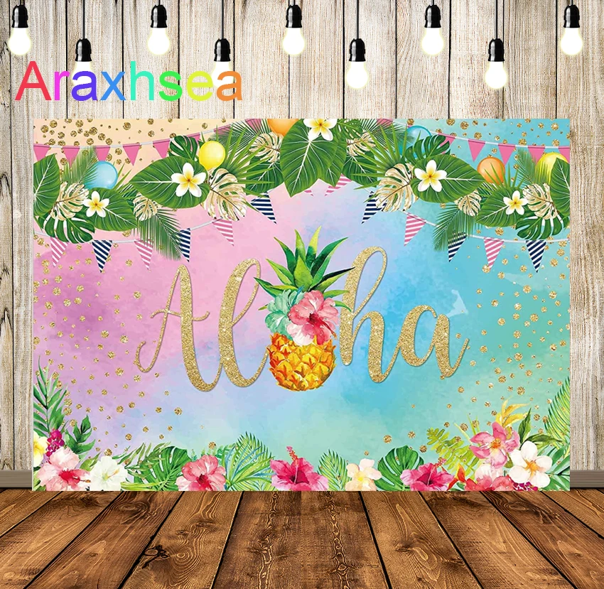 

Фон для вечерние Aloha летний Тропический гавайский ананас фон Luau праздничный красочный баннер для детского дня рождения