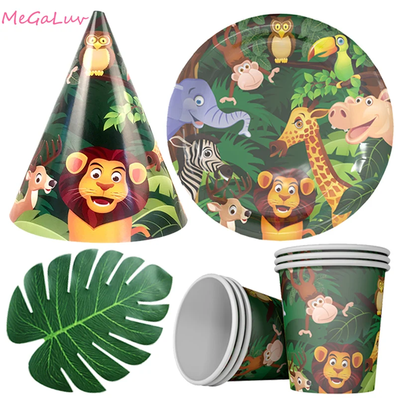 

Zoo Jungle Animal Tableware Banner Happy Birthday Party Decor Kids Paper Napkins Plates Cups Cartoon Zoo Birthday Party Supplies