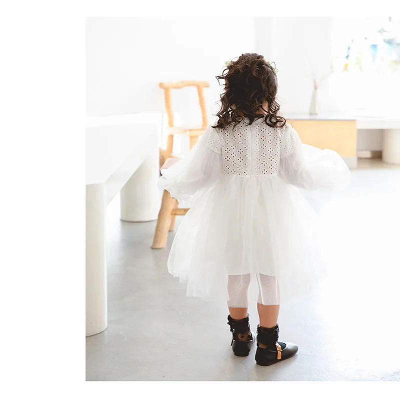 

New Children's Wear Girls Spring and Autumn Dress Soft Lace Mesh Toddler Princess Dress Lace Collar Baby Sweet Clothes