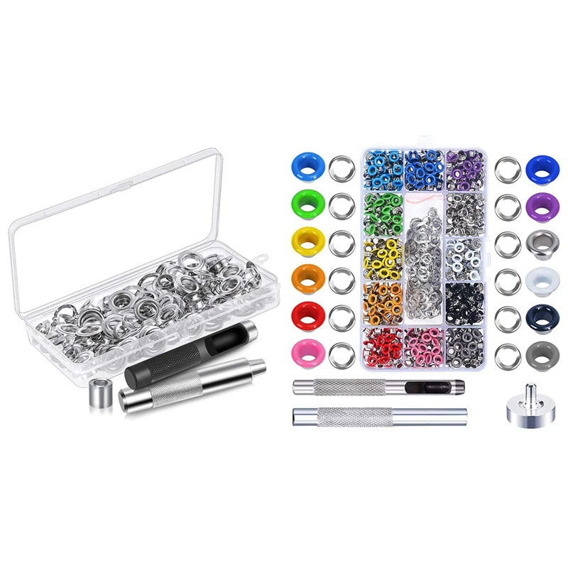 

600 Sets Grommet Setting Tool Metal Eyelets Kit with Storage Box, 120 Set Silver & 480 Set Silver