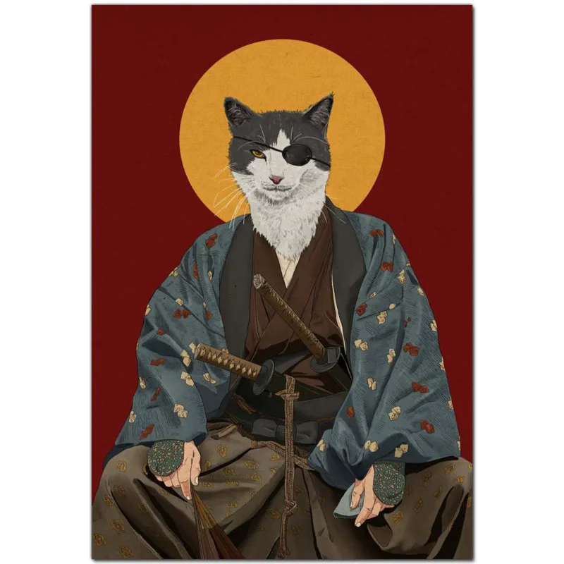 Настенная Картина на холсте японские постеры и принты самурайского кота