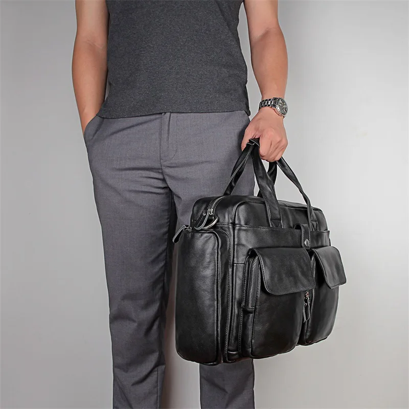 

Men's leather briefcase, leather business case, black, laptop, work case, soft leather