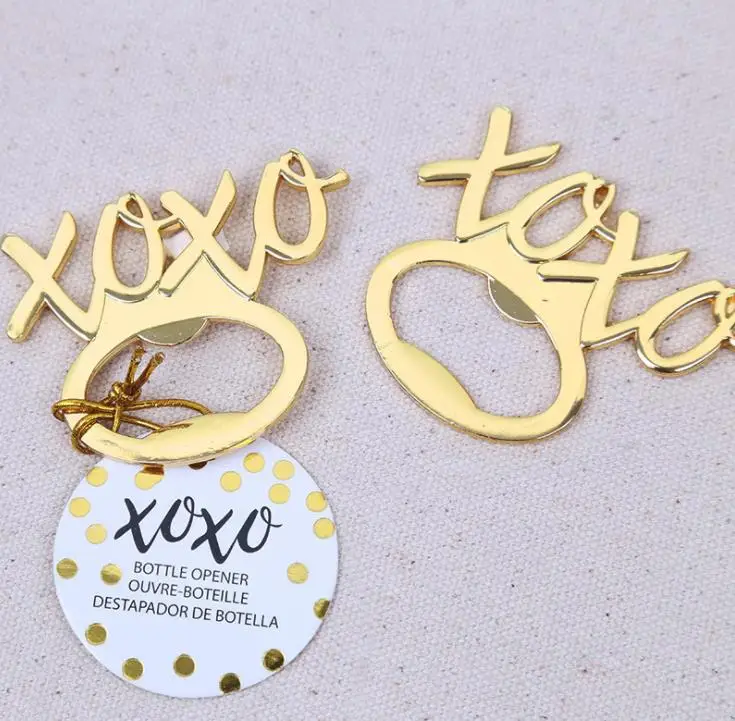 

200pcs Creative Gold Hugs Kisses XOXO Bottle Opener Bridal Wedding Favors Party Giveaways Event Gift Souvenirs SN1391