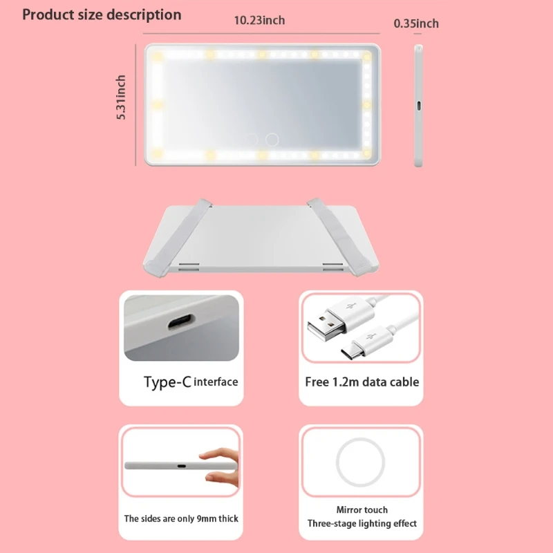 

Vehicle Cosmetic Mirror Clip on Sun Visor Rechargeable LED Makeup Travel Mirror A5KD
