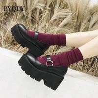 byqdy new 2021 platform high heels women shoes round head mary janes shoes height increasing pu leather pumps for female worker