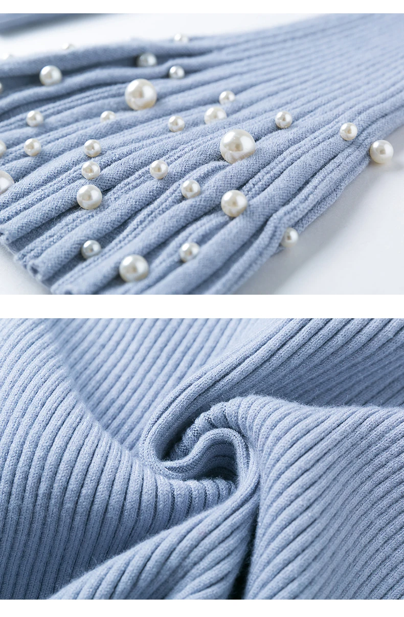 

Autumn Winter Women Flare Long Sleeve Sweater 2020 New Fashion Beading Rib Knitted Pullover Female Casual Slim Warm Jumper Tops